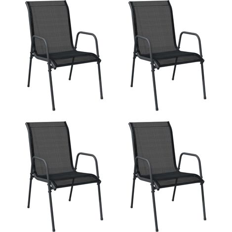 INLIFE Chaises de jardin 4 pcs Acier et textilène Noir (1/5)