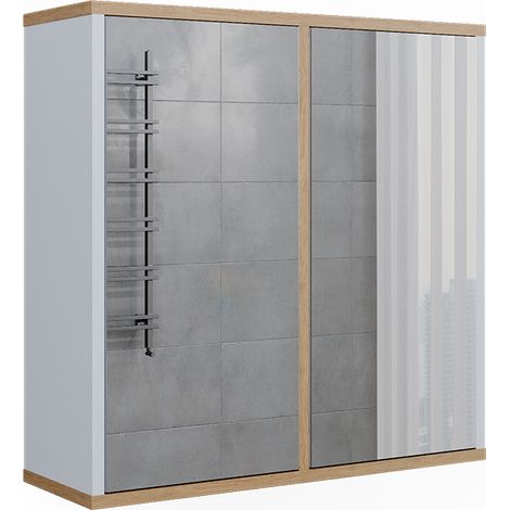 Armario con espejo para baño Didi, Blanco/Artesano, 60 x 60 cm con dos puertas de espejo, Vicco (1/5)
