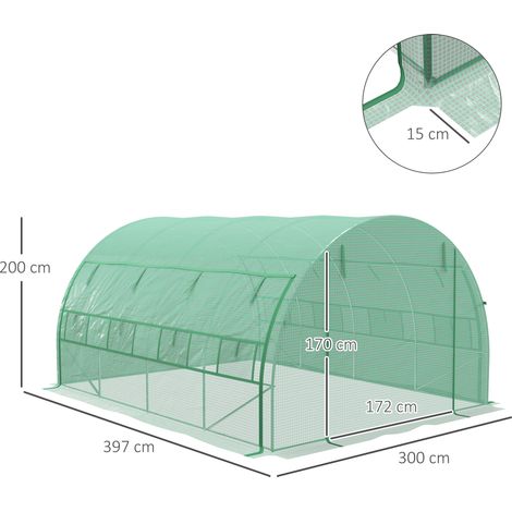 Serre tunnel en aluminium de 3,97 x 3 x 2 m, accessible à pied, avec protection UV, bâche en acier enroulable, idéale pour le jardin et les plantes. (1/5)