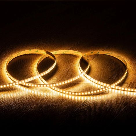 Tira LED 24V SMD 120 LED/m Bobina 20m Larga Distancia 10W/m 1250lm/m Ancho 10mm Corte 5cm IP20 2700K Blanco Cálido (1/4)