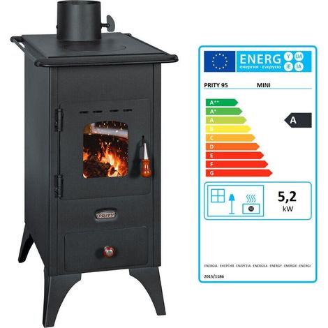 Stufa a legna Prity MINI SP da 5,2 kW colore nero in acciaio (1/5)