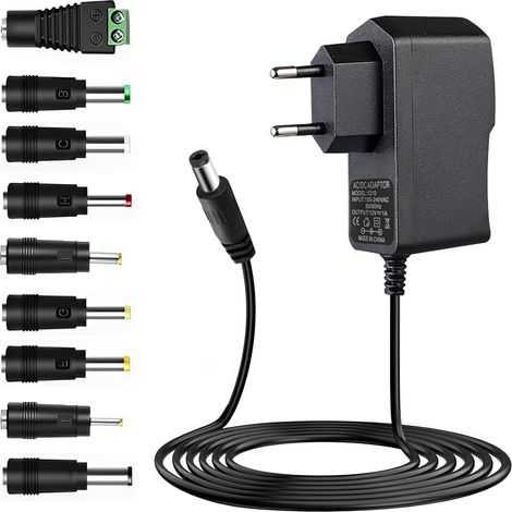 12V 1A AC to DC Power Adapter, Universal Power Transformer  100-240V 50-60Hz Power Supply with 9 DC Connectors for Router, Light Strip, Camera, Tablet, Scanner, TV Box (1/5)