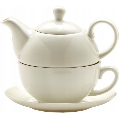 Théière, pichet, tasse, thé blanc pour une personne