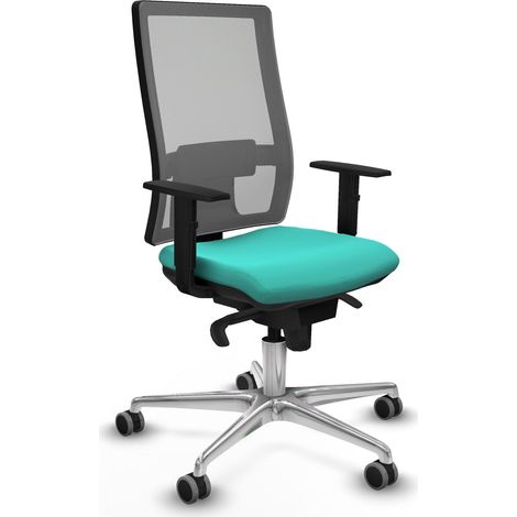 Horna sincro malla gris similpiel turquesa brazos 1D base aluminio ruedas 65mm engomadas (1/5)