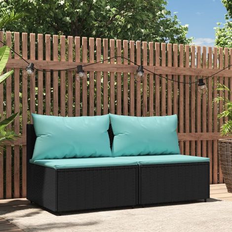 Canapé de jardin design industriel - Canapés centraux de jardin et coussins 2pcs Noir Résine tressée -BV98647 (1/5)