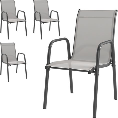 Ensemble de 4 chaises de jardin empilables, chaises de terrasse avec dossiers et accoudoirs respirants, capacité de charge de 120 kg (1/5)