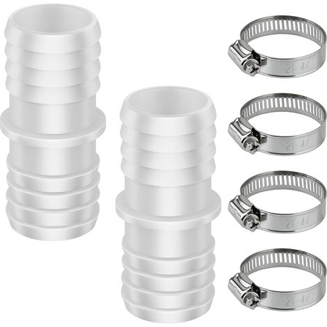 Lot de 2 raccords de tuyau pour bassin 32 mm (1 1/4 pouce), fournis avec 4 colliers de serrage ajustables (21 – 44 mm), adaptateur pour piscine, jardin, réparation et rallonge de tuyaux d’aquarium (1/5)