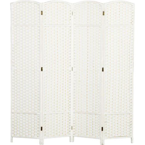 Cloison de séparation quatre pièces, paravent pliable, paroi d'intimité pour salon, chambre et bureau à domicile, blanc.