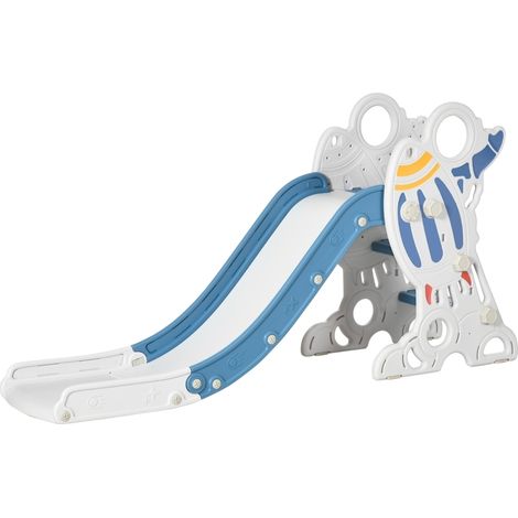 Toboggan pour enfants 1,5 à 3 ans en plastique bleu, design fusée, 157 x 46,5 x 80 cm (1/5)