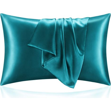 Lot de 2 taies d'oreiller en satin de soie, idéales pour les cheveux et la peau, bleu clair de lune, taie d'oreiller extra douce de taille standard (19" x 29")