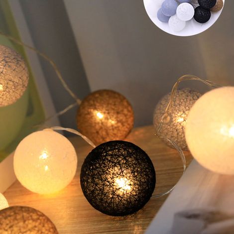 Guirlande lumineuse LED décorative pour Noël et le Nouvel An, boules en fil de coton, boules en rotin, lumières colorées, lumières clignotantes, gris élégant, 2 mètres, 10 lumières, fonctionne sur pil (1/5)