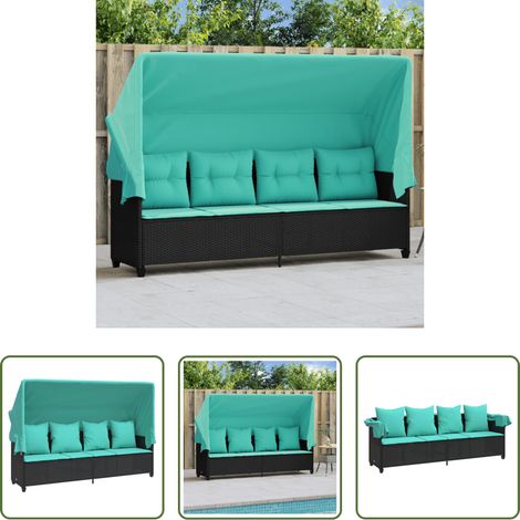 Sonnenliege mit Dach - Sonnenliege mit Dach und Kissen Schwarz Poly Rattan (1/5)