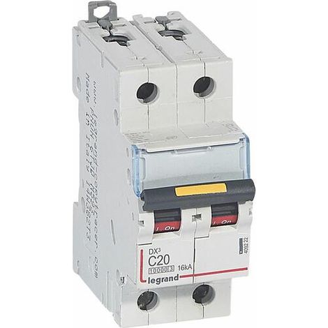Disjoncteur DX³10000 16kA arrivée haute et départ bas à vis 2P 230V à 400V - 20A - courbe C - 2 modules - LEGRAND