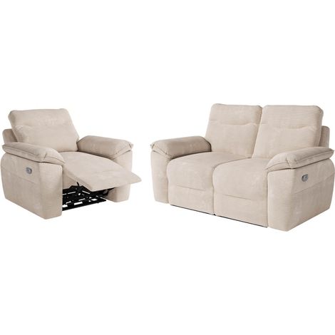 PACK - Canapé de relaxation ROSS électrique 2 places et fauteuil en velours côtelé - Beige