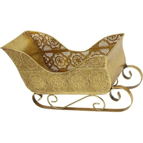 Traîneau de Noël Métal Rustique Vintage Décoration de Cheminée Bureau pour Fêtes de Noël Centre de Table pour Bonbons et Friandises (1/5)