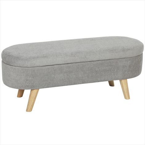 Banc coffre de rangement gris clair en polyester avec pieds bois 110x40x43 cm pour chambre ou entrée (1/5)
