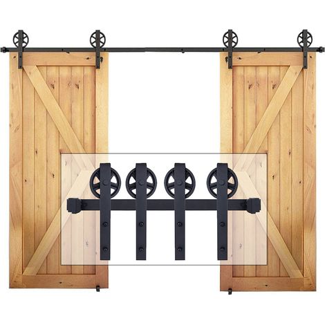 Kit de Rail Porte Coulissante Quincailleri Industriel Systeme pour Porte Suspendue Ensemble Industriel Porte Bois Coulissante Interieur - Double Porte 3,55M /11,6FT (1/5)