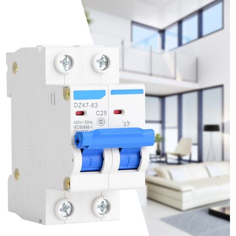 Disjoncteur modulaire DZ47-63 2P 25A 400VAC avec protection différentielle, interrupteur de fuite à air, coffret étanche (1/5)