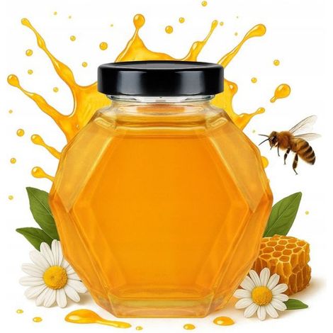 Bocal En Verre - 380 Ml - Hexagonal - Pour Confiture Miel Conserves (1/5)