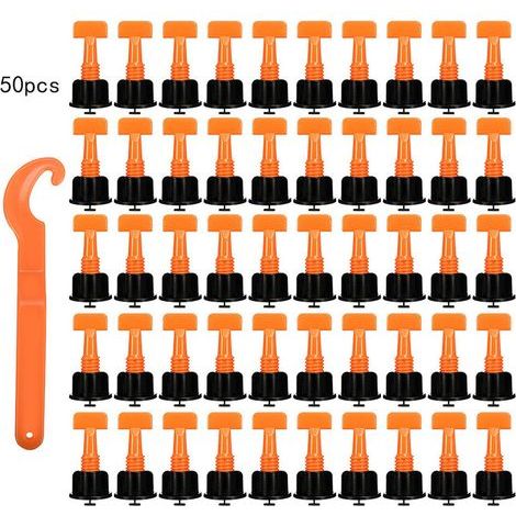 Tile Leveling System Kit with 50 Tile Leveling Spacers, Reusable Tile Installation Tool Kit, Orange (1/5)
