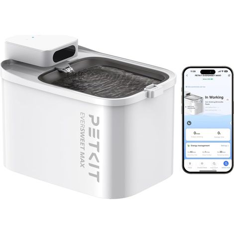 PETKIT EVERSWEET Max Fontaine a Eau Chat sans Fil, Fontaine a Eau Chat Chien Acier Inoxydablee, 26dB Ultra Silencieux, Contrôlé par l'APP, 83 Jours d'alimentation,3L Grande Capacité (1/5)