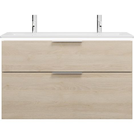 burgbad Eqio Slim lavabo cerámico con 2 agujeros para grifería,
