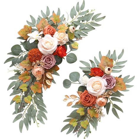 2 künstliche Blumengirlanden mit zwei Bändern, naturgetreue Bogenblumen für die Hochzeitszeremonie, Orange (1/2)