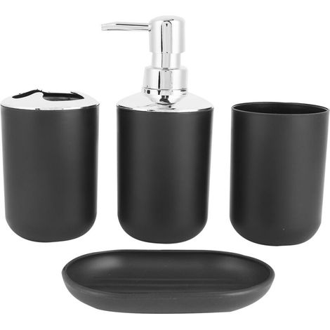 Schwarzes Badezimmer-Accessoire-Set, 4-teilig, Seifenspender, elegante Waschutensilien, Becher, Schale, Elite-Badkollektion, vierteiliges Set