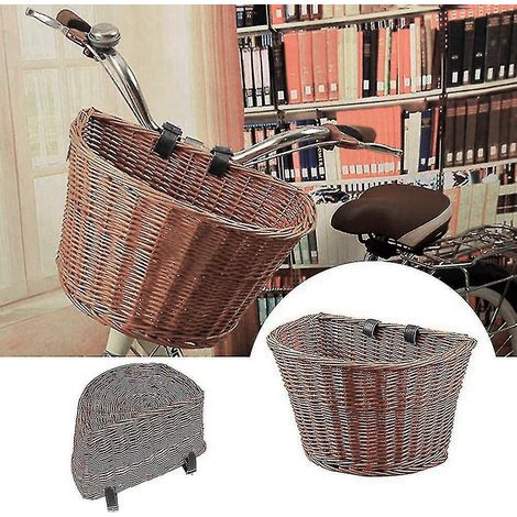 Panier à vélo en osier en forme de D, panier de courses portable tissé à la main, panier artisanal traditionnel avec couleur bois M (1/3)