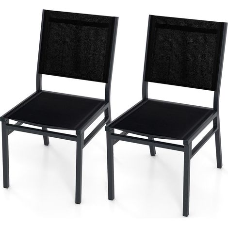 Chaises en Aluminium et Tissu Respirant Lot de 2 Fauteuils de Jardin Dossier Ergonomique pour Terrasse et Balcon (1/5)