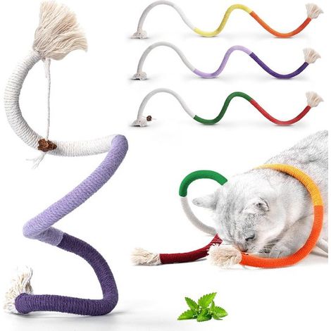 Juguetes para gatos, 3 piezas, 70 cm, Juguetes con hierba gatera, Diversión activa, Rojo, verde, morado y naranja (1/5)
