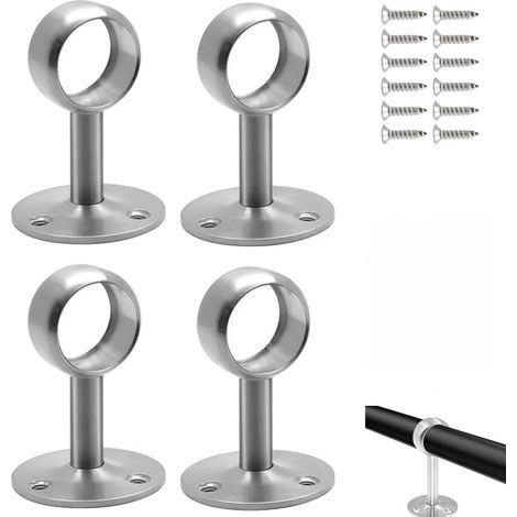 4-teiliges Set, verstellbare Duschvorhangstange mit Deckenhalterung, Edelstahl-Duschhalterung, Schrankstangenflanschhalterung, Badezimmer, passend für 25-mm-Rundrohre, Silber (1/5)