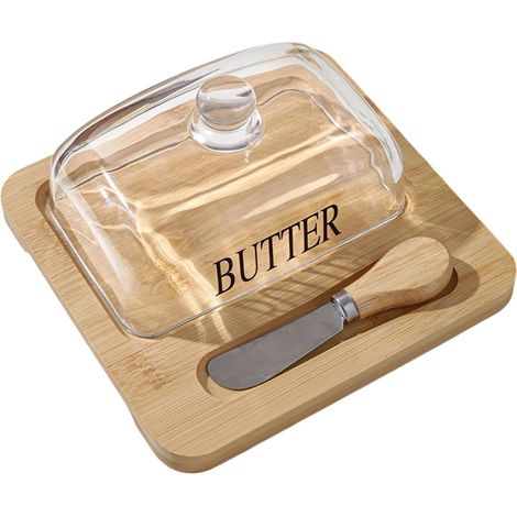 Butterdose Serviertablett aus Glas mit Deckel – Butterbehälter mit Messer, für Küchenarbeitsplatte, Esstisch, Frühstück, Picknick, Außenbereich, Café, Bäckerei (1/5)