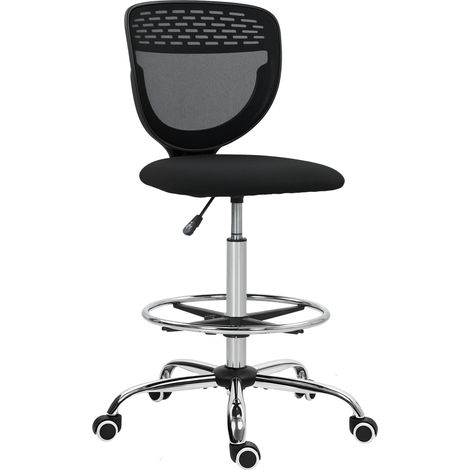 Sedia da ufficio ergonomica in rete, sedia da disegno, altezza regolabile e poggiapiedi, 59 x 59 x 106-126 cm, nera