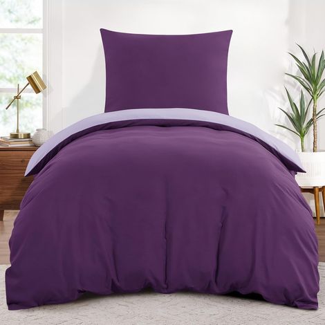 Housse de Couette 140x200 Réversible avec 1 Taie d'oreiller 65x65 cm (Violet/Lavande) - Parure de Lit 140 x 200 Adulte 1 Personne Microfibre, Parure Couette avec Fermetures éclair, Oeko TEX (1/5)
