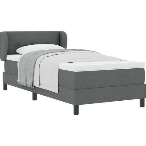 Cadre de lit à ressorts, matelas inclus, gris foncé, 80 x 200 cm, revêtement en tissu. (1/5)