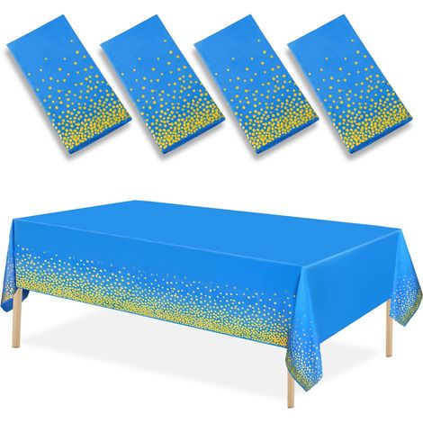 Lot de 4 nappes rectangulaires en plastique à pois bleus et dorés, motif confettis, idéales pour mariages, anniversaires, Halloween et Noël. 107,87 € (1/5)