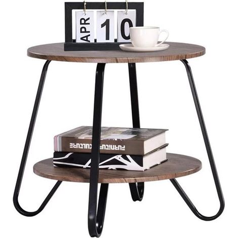 Table Basse à 2 étagères, Structure en métal Noir, Design Industriel Peu encombrant, idéale pour Cuisine, Salon, Bureau, Rangement Rond, 46 x 45 cm (1/5)