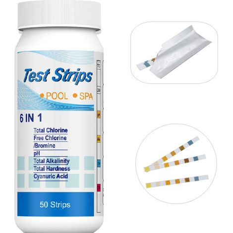 Pool PH Lot de 50 bandelettes de test 6 en 1 pour piscine / spa / jacuzzi pH / chlore total / chlore libre / talcalité totale/acide cyanure/dureté de l'eau