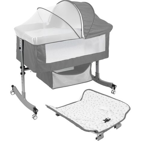 Babybett/Beistellbett – höhenverstellbar – 4 Umwandlungsmodi – abnehmbares Gestell – mit Moskitonetz – Baby 0–24 Jahre – mit Wickeltisch – Tragfähigkeit 10 kg – 100 x 60 x 110 cm – Grau (1/5)