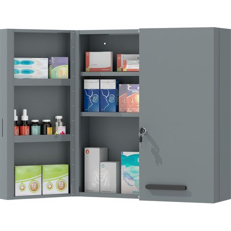 Medizinschrank, abschließbarer Medikamentenschrank mit 2 Türen und 6 Regalen, Kohlegrau