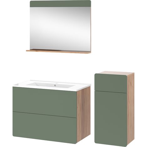 Conjunto de muebles de baño Izan, Goldkraft roble/verde, 4 piezas con unidad midi, Vicco
