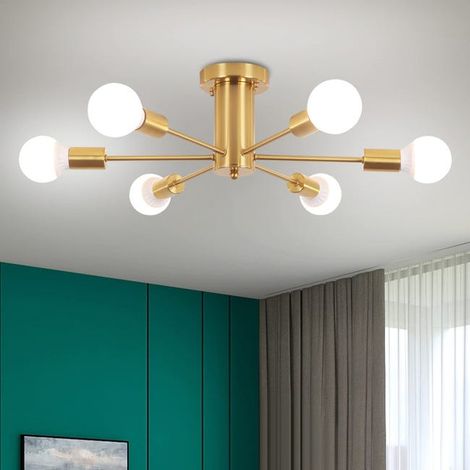 Plafonnier semi encastré, plafonnier à 6 têtes, lustre moderne , luminaire suspendu du milieu du siècle, or (ampoule non incluse) (1/5)