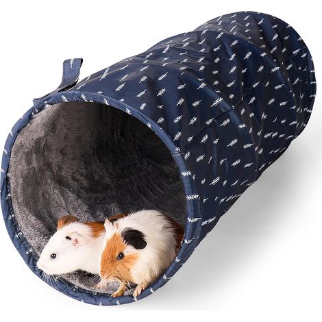 Rabbit Tunnel Guinea Pig 2 Way Play Tube Foldable Flat for Storage Ideal for Adults Small Animals Dark Blue Leaves (1/5)