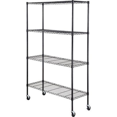 Étagère de rangement métal 4 niveaux réglables 318 kg noir 120 cm pour cuisine garage sous-sol salle de bain (1/5)