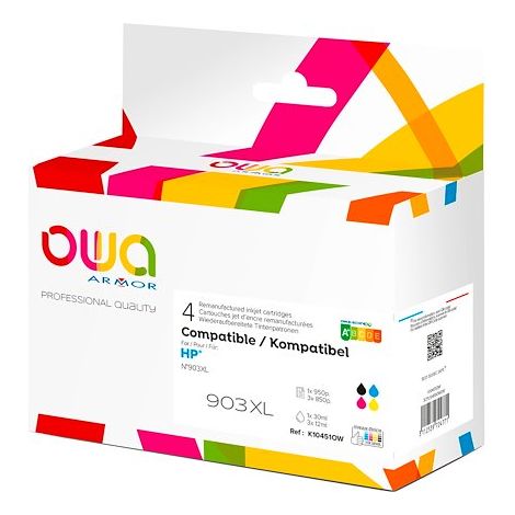 Pack cartouches Owa compatibles HP 903XL 4 couleurs pour imprimante jet d'encre