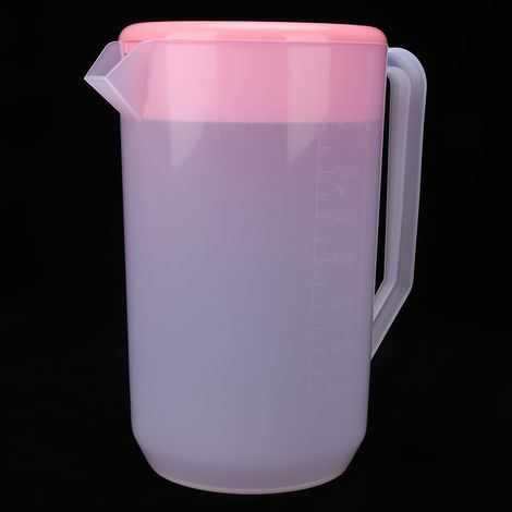 Verseuse froide en plastique non toxique 4000ml, bouteille d'eau transparente à couvercle rose, grande contenance pour boissons fraîches. (1/4)