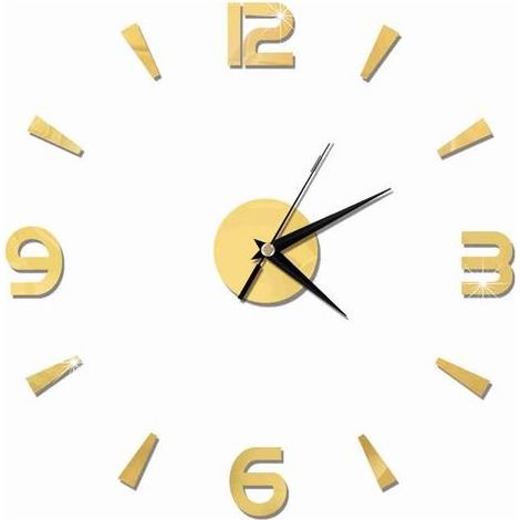 Autocollant d'horloge murale 1mm, miroir en acrylique, décor de montre, bricolage moderne pour maison, bureau (or) (1/5)