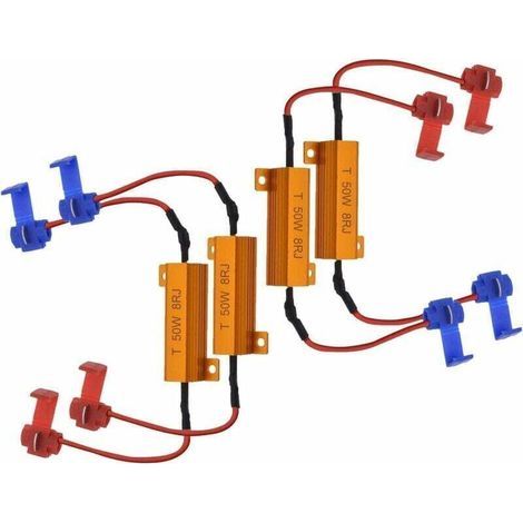 4pcs 50W 8 ohm Resistenze di Carico LED Resistenza di Carico per Fari Luci Antinebbia Decoder LED Indicatori Resistenze Decoder Cablaggio (Correzione Hyper Flash, Cancellazione Avvisi) (1/4)