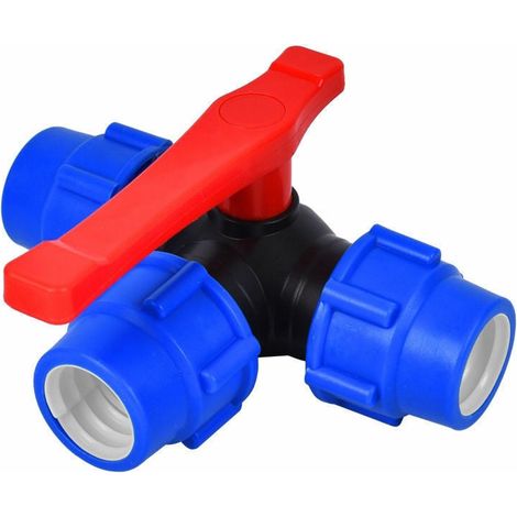 Vanne d'arrêt à boisseau sphérique, vanne à boisseau sphérique à trois voies de 40 mm, raccord rapide pour tuyau en PVC PE, connecteur à trois voies à commutation rapide (taille : 40 mm) (1/4)